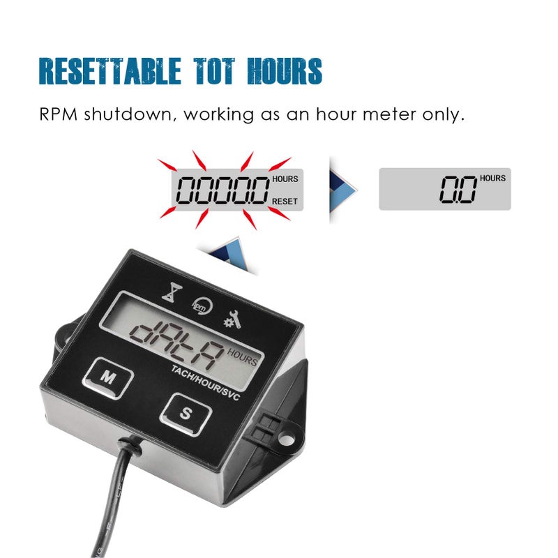 Runleader Digital Hour Meter Tachometer, Maintenance Reminder, User Shutdown, Use for ZTR Lawn Mower Tractor Generator Marine Outboard ATV Motor Snowmobile and Gas Powered Equipment (1) - Image 3